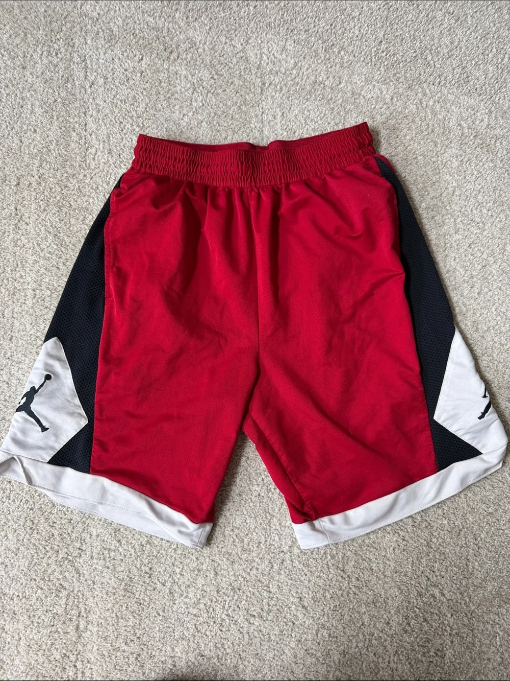 Jordan Red Men's Athletic Basketball Shorts with Black & White Panels (large)
